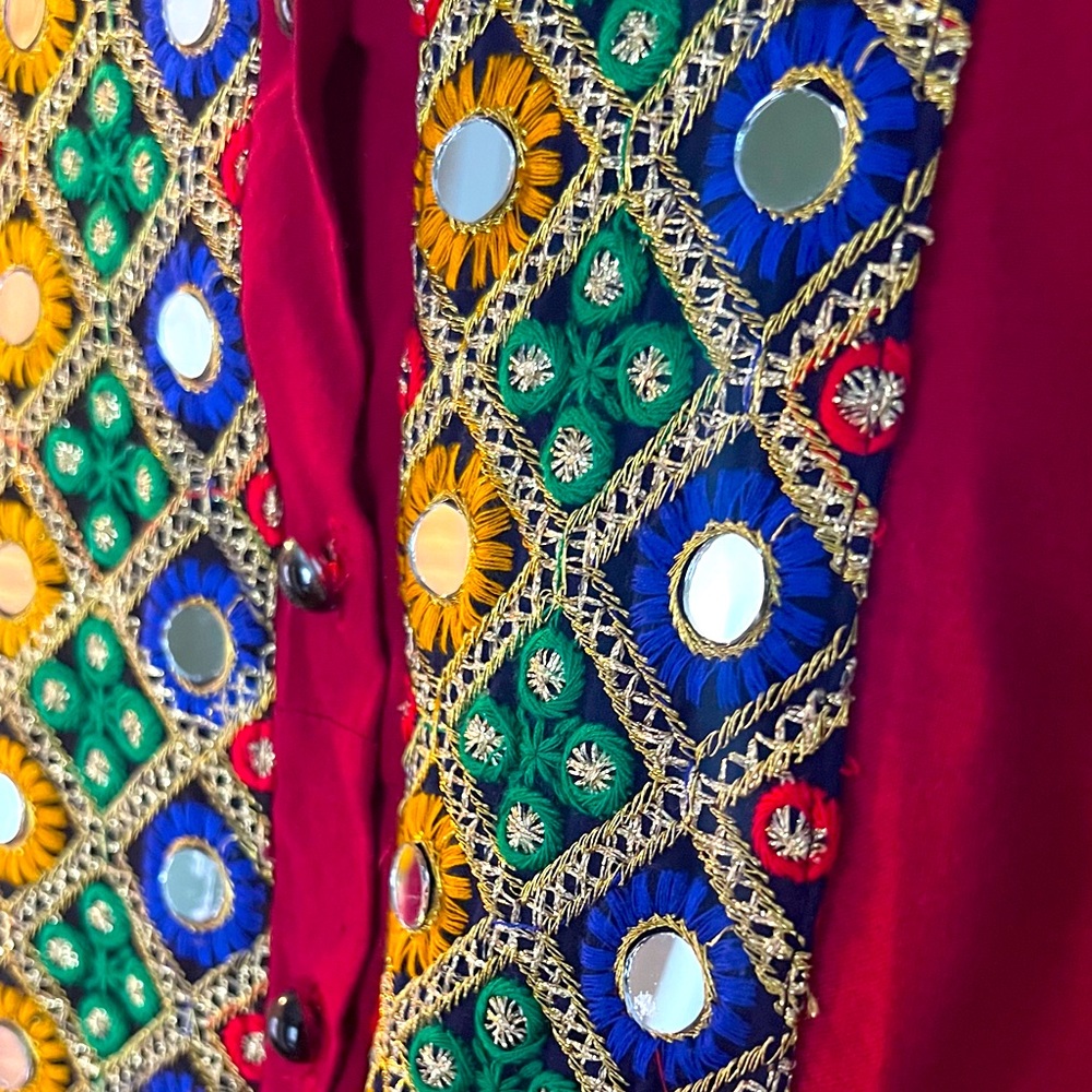 Vintage Indian Red Mirror Embroidered Dress (Free People vibes)